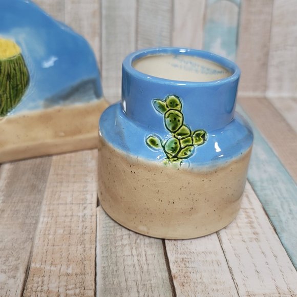 Cute Handmade Ceramic Cactus Design Napkin Holder and Jar/Mini Bowl - Picture 6 of 10